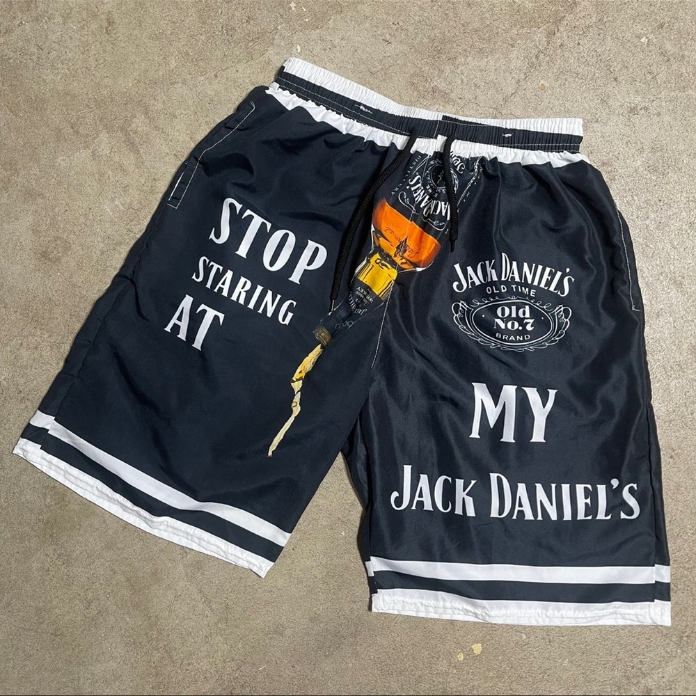 Stop Staring At My Jack Daniels Hawaiian Summer Vacation Shorts Men’s Small